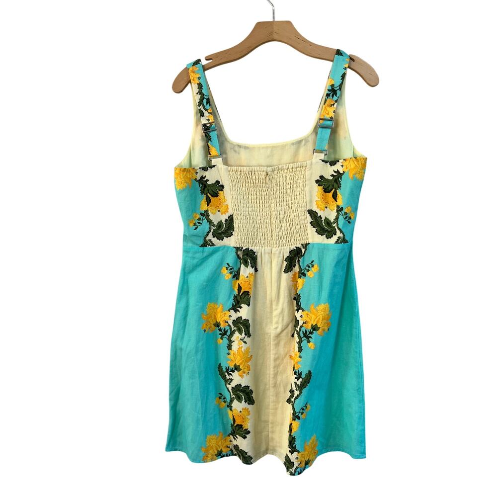 Anna Cate Zander Dress Aqua Floral Cotton Linen Mini Old Money Sleeveless Size M - Picture 8 of 11